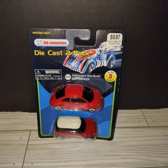Kid Connection Die Cast 2 Pack #34 Volkswagen New Beetle & Mini Cooper 1/64 - Picture 2 of 8